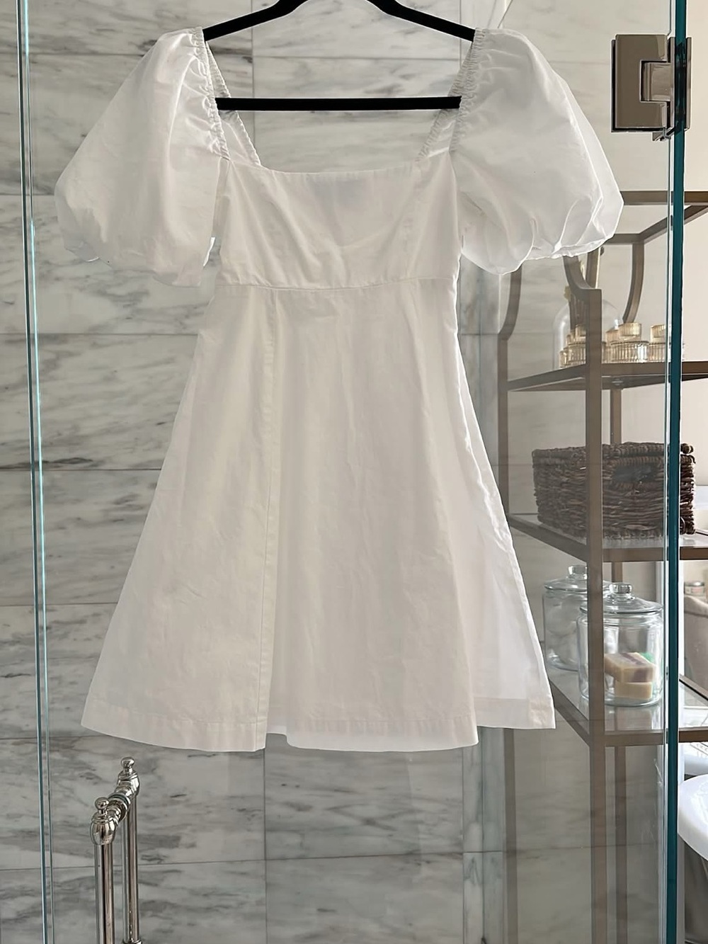 Square-Neck Puff Sleeve White Mini Dress